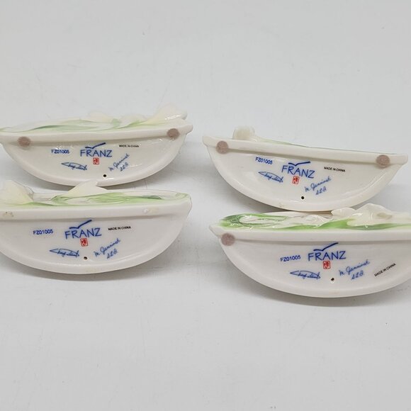 Set Of 4 Franz Porcelain Lily Place Holders Green & White Floral Design - Picture 5 of 6